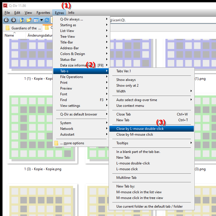How do I close tabs in File Explorer by double clicking the left mouse button